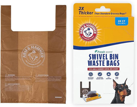 Arm & Hammer Heavy Duty Pet Waste Bags for Swivel Bin & Rake Dog Pooper Scooper, 20 Count Refill Bags (Packaging May Vary)