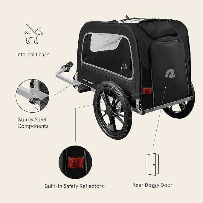 Retrospec Rover Waggin' Pet Bike Trailer - Small & Medium Sized Dogs Bicycle Carrier - Foldable Frame with 16 Inch Wheels - Non-Slip Floor & Internal Leash