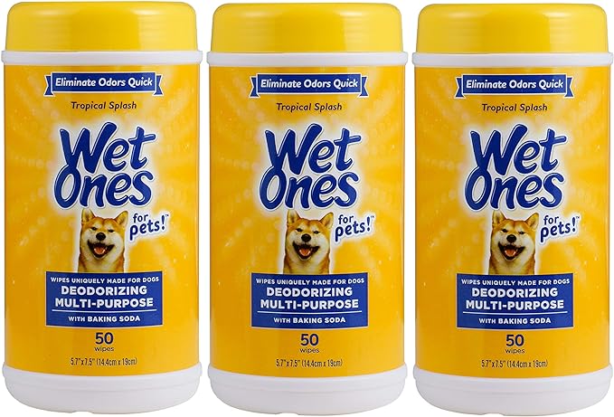 Wet Ones for Pets Deodorizing Multi-Purpose Dog Wipes with Baking Soda Dog Deodorizing Wipes for All Dogs in Tropical Splash Scent, Wipes for Deodorizing Dogs (Pack of 3,150 Count Total)