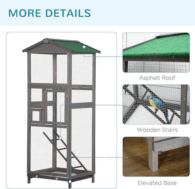 NicBex 65" Metal Bird Cage, Large Parakeet Cages with Stand,Pet Flight Birdcage for Parrot Lovebirds Finches Parakeets Budgie Parrotlet Conures,with Pull Out Tray and 2 Doors,Gray