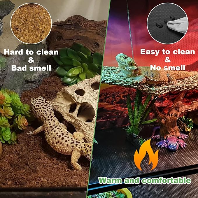 3Pcs Bearded Dragon Tank Accessories, Reptile Carpet, Reptile Mat Warming Reptile for Leopard Gecko Lizard Bearded Dragon Tank Accessories