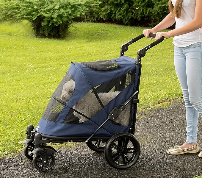 Pet Gear NO-Zip Pet Stroller with Dual Entry, Push Button Zipperless Entry for Single or Multiple Dogs/Cats, Pet Can Easily Walk in/Out, No Need to Lift Pet, Gel-Filled Tires, 1 Model, 4 Colors