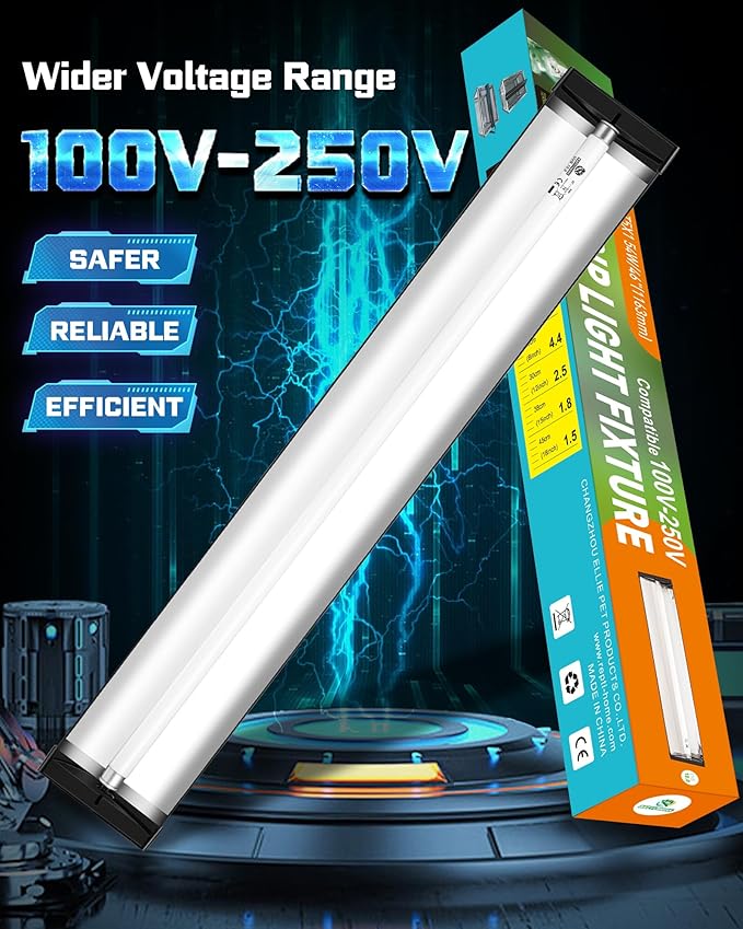 T5 UVA UVB Reptile Light Combo Kit(100V-250V Wide Voltage), Reptile Light Fixture with UVB 10.0 Fluorescent Tube, 54W UVA UVB Lamp Bulb for Bearded Dragon Tortoise