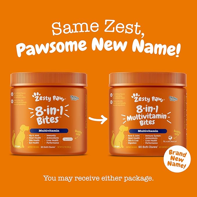 Zesty Paws Multivitamin Treats for Dogs - Glucosamine Chondroitin for Joint Support + Digestive Enzymes & Probiotics - Grain Free Dog Vitamin for Skin & Coat + Immune Health - Chicken Flavor - 90ct