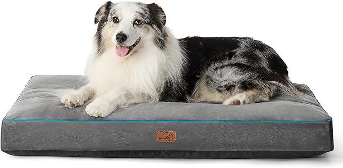 Bedsure Waterproof Dog Beds for Extra Large Dogs - 4 inch Thicken Up to 100lbs XL-Crate Dog Bed with Removable Washable Cover, Pet Bed Mat Pillows, Grey