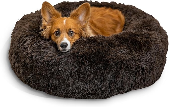 Best Friends by Sheri The Original Calming Donut Cat and Dog Bed in Shag Fur Dark Brown, Medium 30"