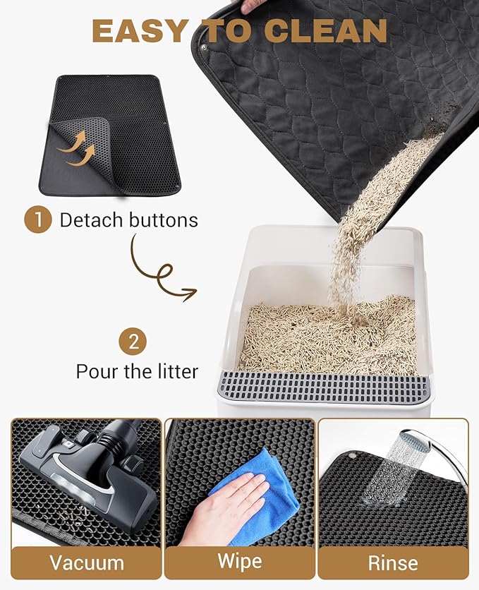 Fostanfly Cat Litter Mat, 45"x 27" Kitty Litter Trapping Mat, Extra Large XL Honeycomb Scatter Control Litter Mat, Urine & Waterproof Litter Box Mat, Easy Clean Machine Washable, Black