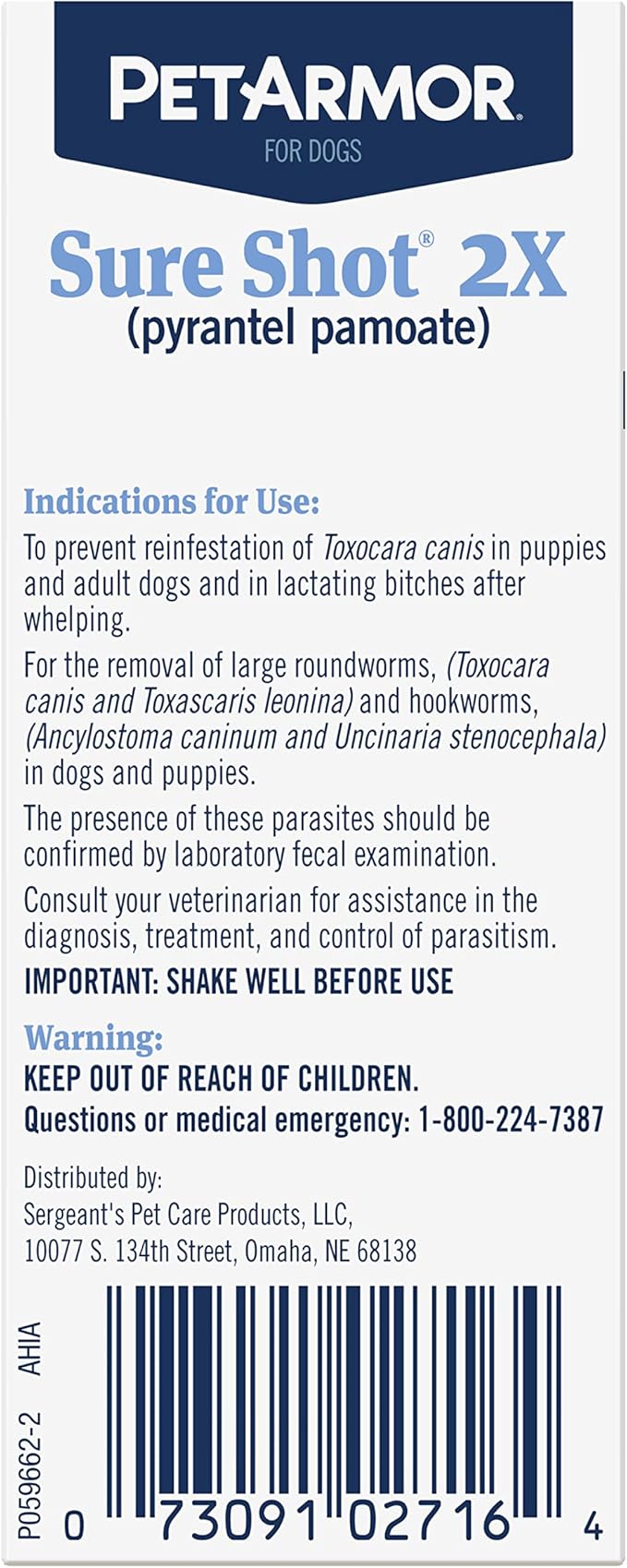 PetArmor Sure Shot Liquid De-Wormer for Dogs and Puppies, Liquid De-Wormer Treats Roundworms & Hookworms in Dogs and Puppies 2 Weeks and Older, For Dogs Under 120 lbs, 2 ounces