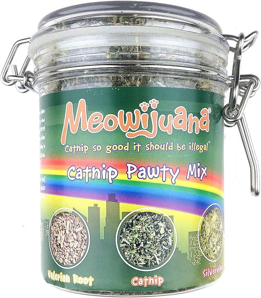 Meowijuana Catnip Pawty Mix Jar - Premium Organic Catnip for Cats - Irresistible Blend for Feline Entertainment, Fresh Catnip for Extended Playtime - Elevate Your Cat's Enjoyment