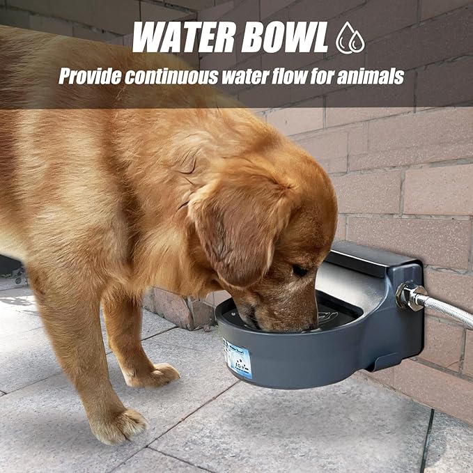 67OZ Automatic Dog Water Bowl Wall-Mounted, Patented, Saving-Space Dog Water Bowl Dispenser, Auto Dog Water Dispenser, Outdoor Pet Water Bowl Include Metal Fixed Parts Adapter 5ft Water Hose