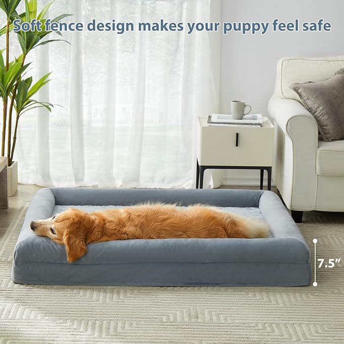 WNPETHOME Washable Dog Beds Large Sized Dog, XXXXL Dog Bed, Orthopedic Dog Sofa Bed with Removable & Waterproof Cover, Extra Large Dog Bed with Bolster Sides for Sleeping, Giant Dog Bed with Sides