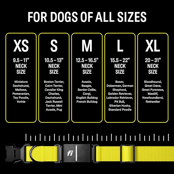 Fi Series 3 Smart Dog Collar - GPS Dog Tracker and Activity & Fitness Monitor, Waterproof, LED Light, Escape Alerts, Nationwide Coverage [Free 1 Year Membership] (Yellow, X Small)