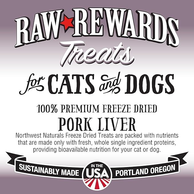 Northwest Naturals Raw Rewards Freeze-Dried Pork Liver Treats for Dogs and Cats - Bite-Sized Pieces - Healthy, 1 Ingredient, Human Grade Pet Food, All Natural - 3 Oz (Packaging May Vary)