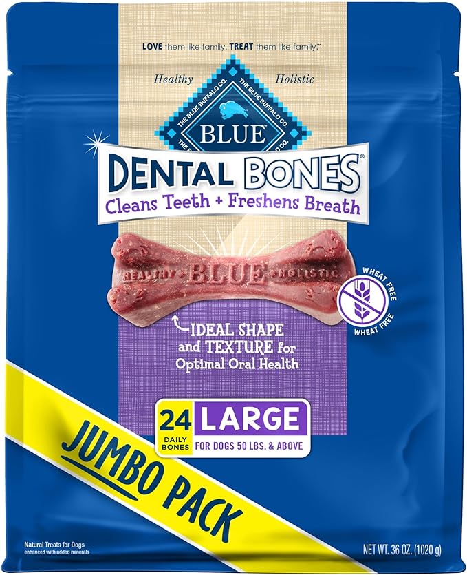 Blue Buffalo Dental Bones Large Natural Dental Chew Dog Treats, (50 lbs and up) 36-oz Bag Jumbo Pack