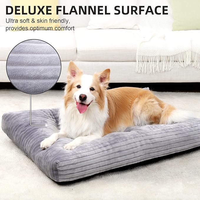 Dog Crate Bed Washable Dog Beds for Large Dogs Deluxe Thick Flannel Fluffy Comfy Kennel Pad Anti-Slip & Anti-Scratch Pet Sleeping Mat, 35 x 23 Inch, Light Gray