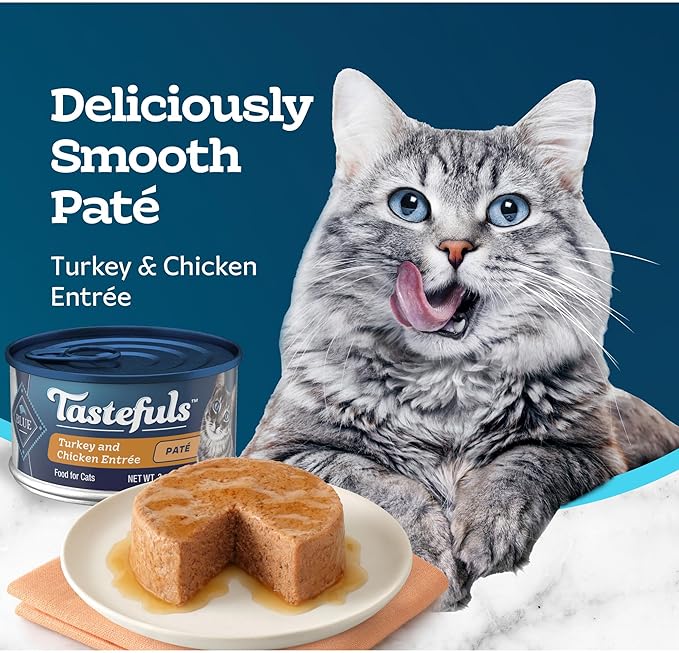 Blue Buffalo Tastefuls Wet Cat Food Paté, Made with Natural Ingredients | Turkey and Chicken Entrée, 3-oz. Cans (24 Count)