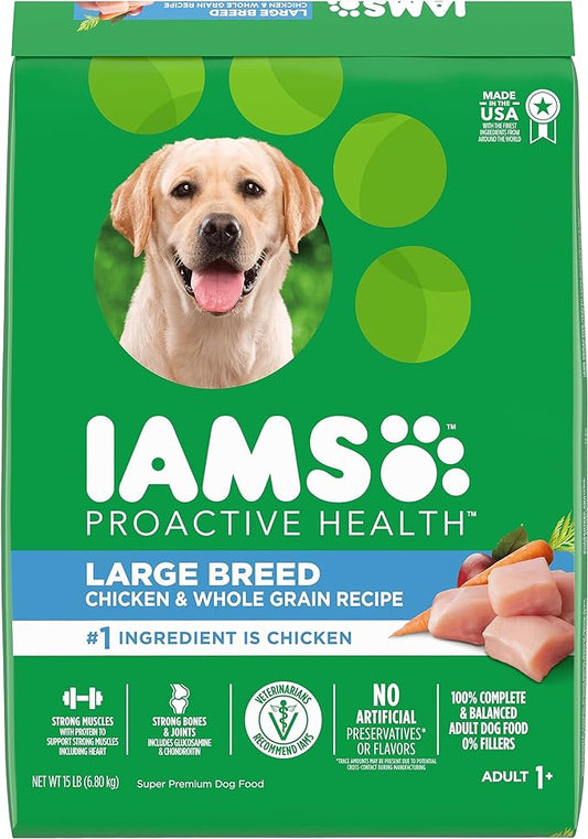 IAMS Adult High Protein Large Breed Dry Dog Food with Real Chicken, 15 lb. Bag