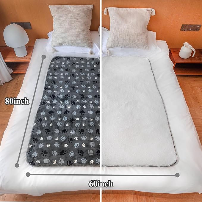 Waterproof Pet Blanket Dog Blankets, Pattern Printing Super Soft Warm Fluffy Facecloth Sofa Car Bed Protector, Urine Proof Washable Pet Blanket for Puppy Large Dogs & Cats(Dog paw153cm*203cm)