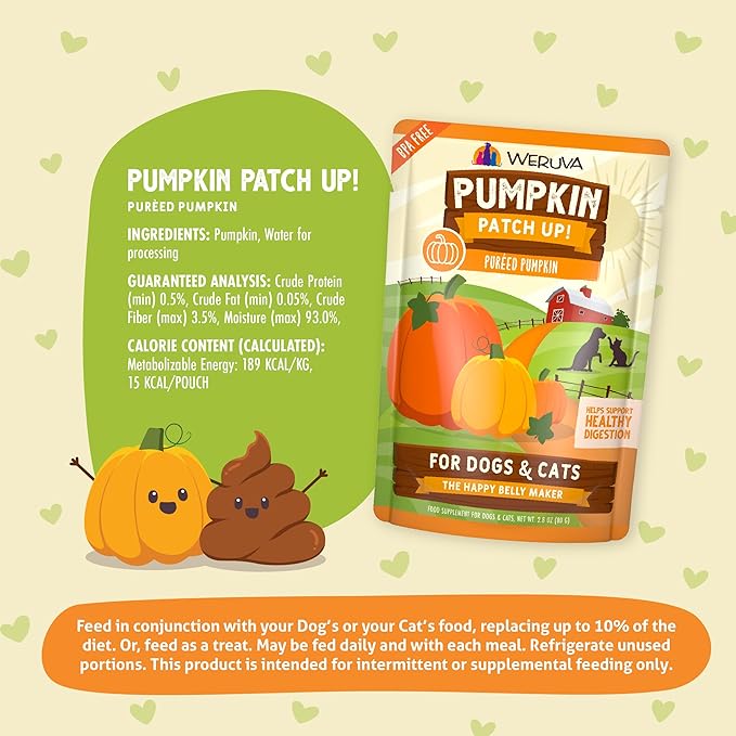 Weruva Pumpkin Patch Up!, Pumpkin Puree Pet Food Supplement for Dogs & Cats, 2.80oz Pouch (Pack of 12)