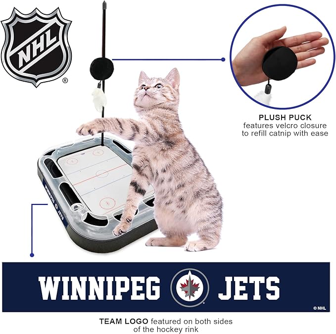 Pets First Cat Scratching Toy NHL Winnipeg Jets Hockey Field Cat Scratcher Tiy with Interactive Cat Ball Bell in Tracks. 5-in-1 CAT Toy