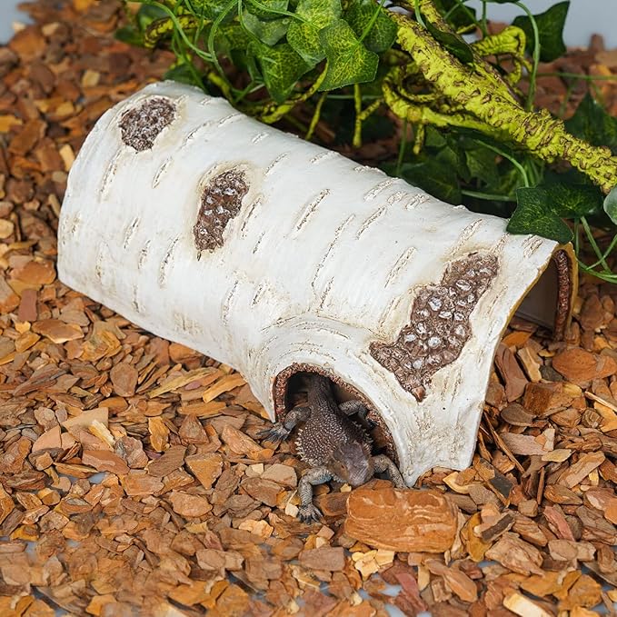 Reptile Hide Large Caves Simulation Tree Hideout Snake Hide Leopard Gecko Terrarium Plastic Plant Leaves Ornament Habitat Shelter Decor for Lizard Hermit Crab Spider Frog Amphibians