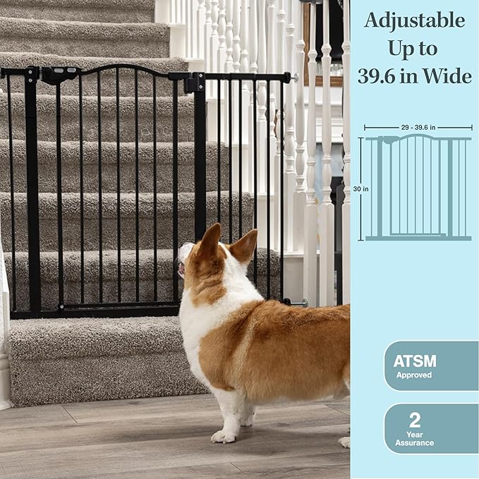 InnoTruth 39.6” Dog Gate for Stairs & Doorways, 30" Tall Baby Gate Pressure Mount Pet Gates, Easy Step Auto Close Both Sides Walk Thru Child Gate, Dual-Lock Safety Design and One-Hand Opening, Black