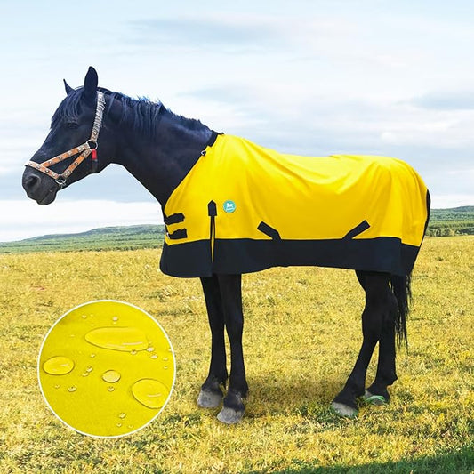 Waterproof and Breathable Horse Sheet|Horse Blankets for Real Horses|Adjustable with Tail Rainy Day Choices for Horses(80", Yellow)