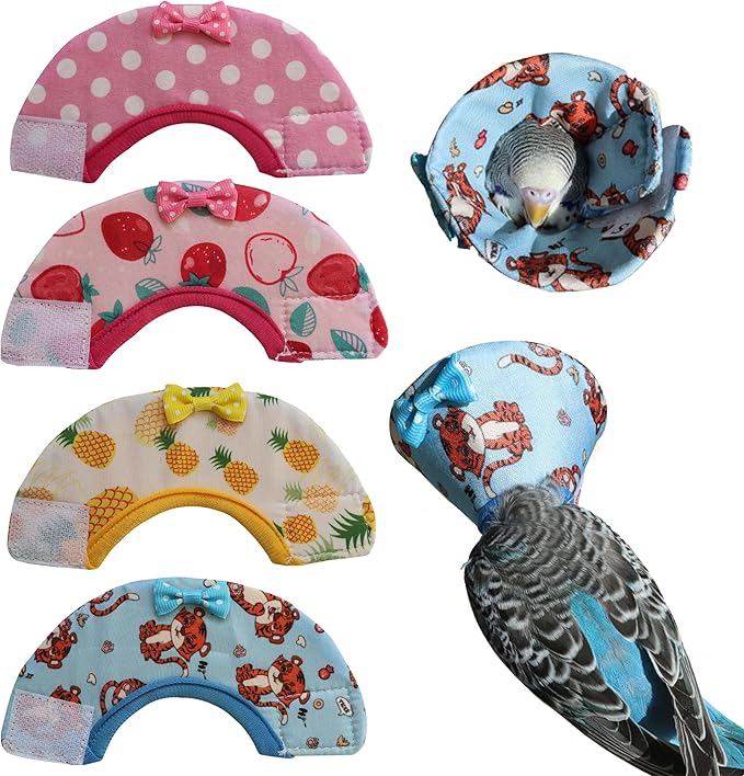 NABOO 4PCS Birds Anti-bite Elizabethan Collars, Anti-Grab Feather Plucking,Recovery Collar Cones,Adjustable Neck Cone,Middle, Yello,Blue,Pink