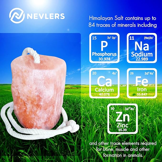 Nevlers 2 Pack Himalayan Salt Lick on Ropes for Animals -All Natural Pure Mineral Block - Himalayan Salt Block for Deer, Salt Block for Horses, Cows, & Other Livestock - 4.5-6 lbs Each