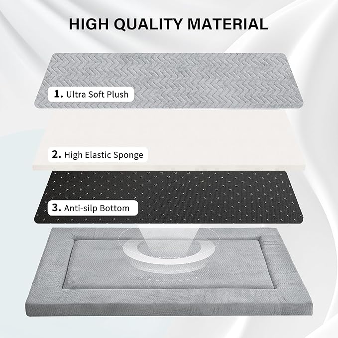 Dog Beds for Small, Medium, Large Dogs, Dog Crate Pad Mat with Soft Warm Plush, Anti-Slip Washable Thin Kennel Pad Large Dog Bed for Pets Sleeping