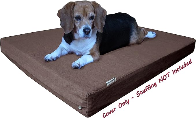 Dogbed4less 41X27X4 Inches Large size Brown Color Denim Jean Dog Pet Bed External zipper Cover - Replacement cover only