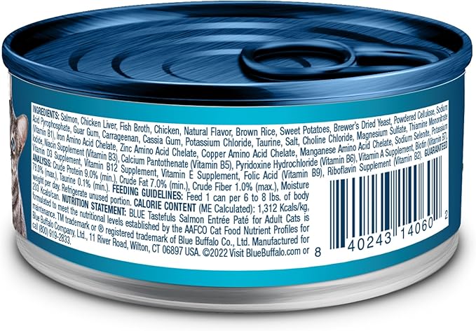 Blue Buffalo Tastefuls Wet Cat Food Paté, Made with Natural Ingredients | Salmon Entrée, 5.5-oz. Cans (24 Count)