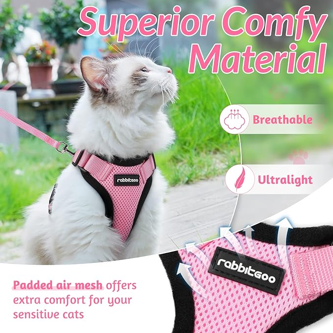 rabbitgoo Cat Harness and Leash for Walking, Escape Proof Soft Adjustable Vest Harnesses for Cats, Easy Control Breathable Reflective Strips Jacket, Pink, XXS