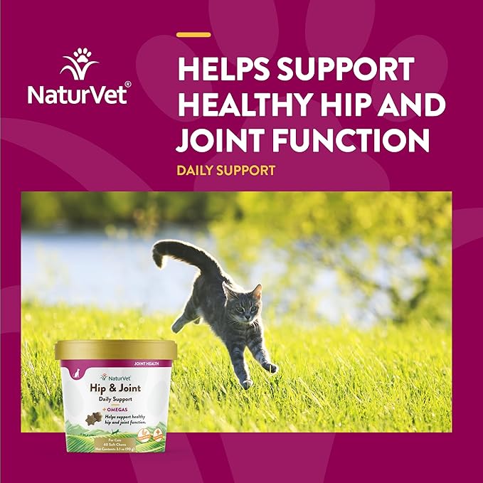 NaturVet – Hip & Joint for Cats Plus Omegas – 60 Soft Chews – Help Supports Healthy Hip & Joint Function – Enhanced with Antioxidants, Omega-3 & 6 Fatty Acids – 30 Day Supply