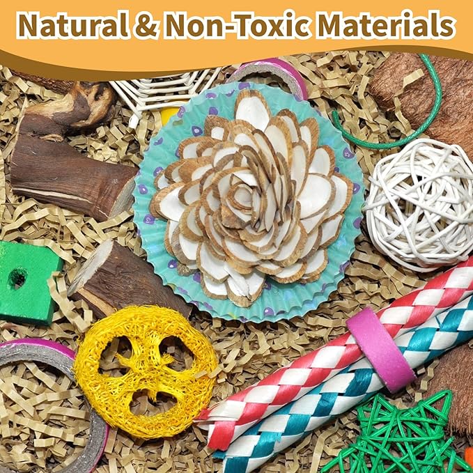 Colorful Bird Foraging & Shredding Toys Box - Interactive Chewing and Foraging Toys for Parakeets, Cockatiels, Conures, Love Birds, and Small to Medium Birds