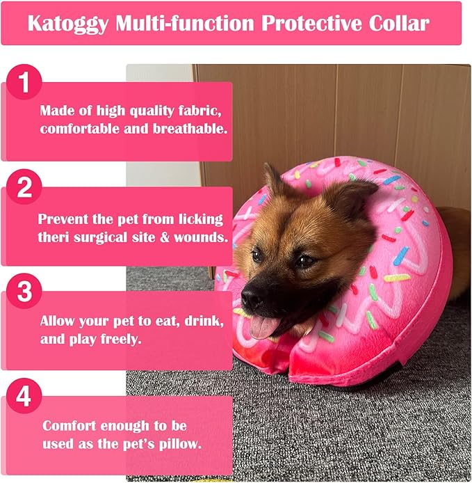 Katoggy Inflatable Dog Cone Collar for Dogs After Surgery, Soft Adjustable Blow up Donut Dog E-Collar for Small Medium Large Dog and Cats