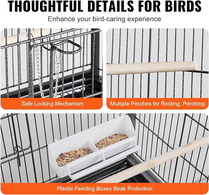 VEVOR 52 Inch Standing Large Bird Cage, Wrought Iron Flight Bird Cage with Rolling Stand and Slide Out Tray, Parakeet Cage Bird Cage for Parrots, Macaw, Cockatiels, Canary, Finch, Lovebirds, Pigeons