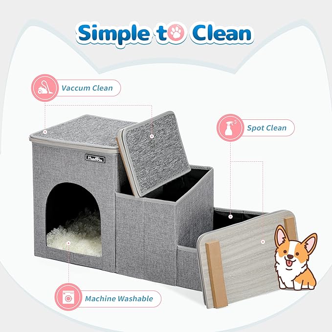 Made4Pets Cat Stairs Dog Ladder for Bed, Pet Step for Small Dogs and Cats, Dog Ramp for Couch Sofa with Toy Storage, Folding Puppy Stair Helper for High Beds, Doggie Car Ramp for Older Cats