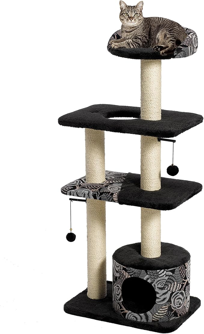 MidWest Homes for Pets Cat Tree | Tower Cat Furniture, 5-Tier Cat Tree w/Sisal Wrapped Support Scratching Posts & High Cat Look-Out Perch, Black/White Pattern, Large Cat Tree