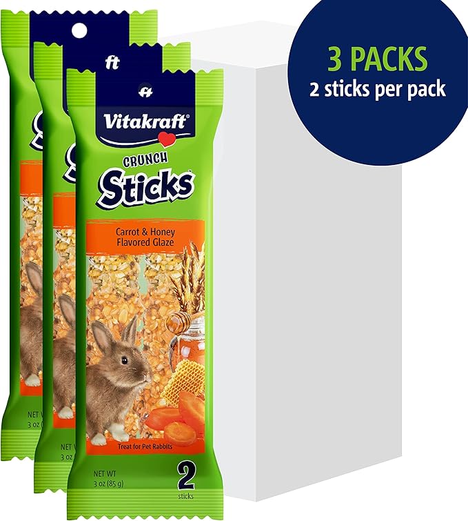 Vitakraft Crunch Sticks Rabbit Treat - Carrot and Honey - Rabbit Chew Sticks - Multi Pack of 6 Sticks