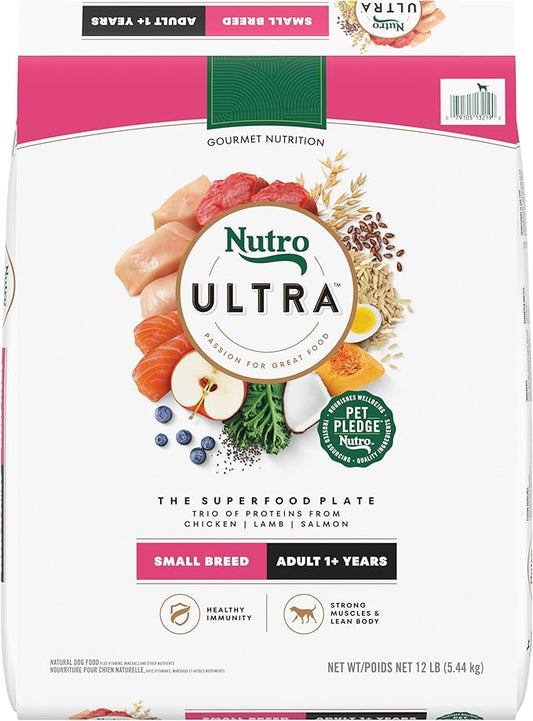 Nutro Ultra Adult Small Breed Dry Dog Food, Chicken, Lamb and Salmon Protein Trio, 12 lb. Bag