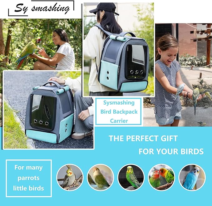 Bird Backpack Carrier,Bird Travel cage Backpack with Tray and Standing Perch,Feeding Tank,Waterproof pad,Used for Parakeets,hornbirds,Lovebirds,Small and Medium-Sized Bird