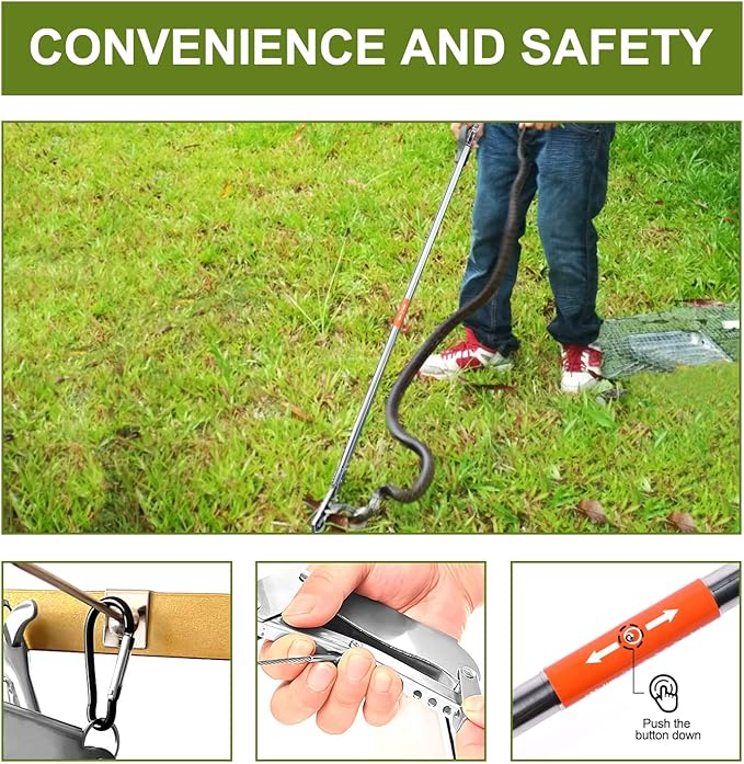 Reptile Tongs Snake Grabber Tool Lock,47-inch Aluminum Alloy，Easy to Carry, Foldable and Light with Zigzag Wide Jaw, Stainless Steel Professional Outdoor Catch (47)