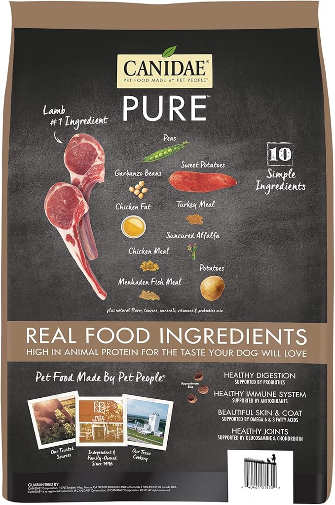 Canidae PURE Limited Ingredient Premium Adult Dry Dog Food, Lamb and Pea Recipe, 4 Pounds, Grain Free