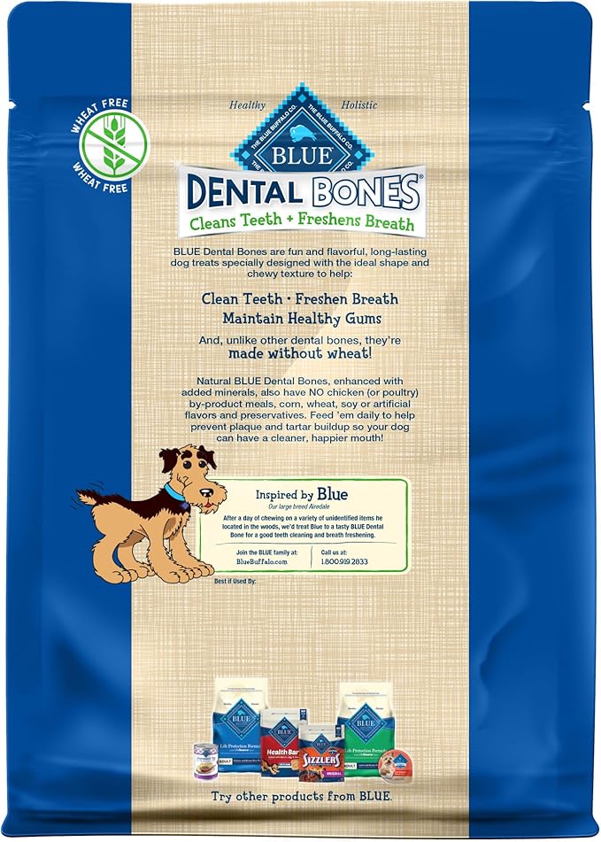 Blue Buffalo Dental Bones Mini Natural Dental Chew Dog Treats, (5-15 lbs) 27-oz Bag Value Pack