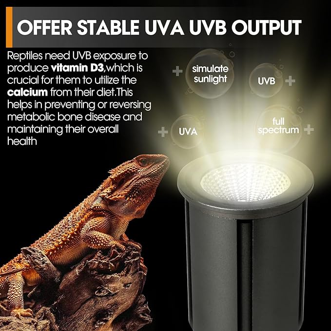 Premium UVB Reptile Light Full Spectrum for Optimal Calcium Metabolism,Desert 10.0 Bulb 3W UVA UVB Ideal for Desert-Dwelling Reptiles Bearded Dragons Tortoises