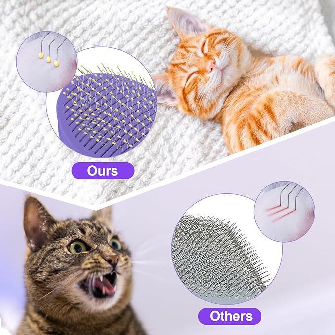 Cat Hair Brush,Cat Gifts for Cat Lovers,Cat Brush for Shedding,Soft Silicone Self Cleaning Brush for Short and Long Haired Cats for Grooming and Shedding (purple)