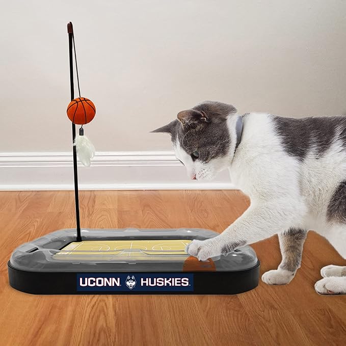 Cat Scratch Toy NCAA Connecticut UConn Huskies Reversible Basketball Court Felt/Cardboard Cat Scratcher. Interactive Cat Ball Bell Tracks. 6-in-1 CAT Toy Cat Wand Poll, Catnip-Filled Plush Basketball