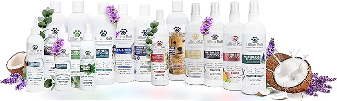 Lillian Ruff Ultra-Brightening Professional Whitening Shampoo for Dogs & Leave-in Dog Conditioner Detangler Spray Set - pH-Balanced Dog Whitening Shampoo & No Rinse Hydrating Dog Conditioning Spray