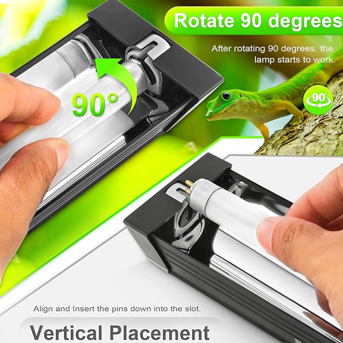 T5 HO UVB Reptile Light Hood, 39W Reptile Terrarium Hood with UVB 5.0 Fluorescent Lamp Tube, Suitable for Rainforest Reptiles(39W,35 Inches)